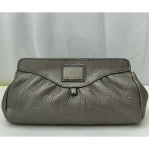 Cole Haan Gray Pebbles Leather Magnetic Snap Closure Evening Clutch Pouch Wallet